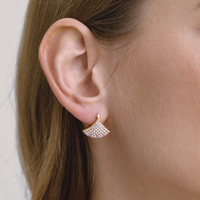 Boucles d'oreilles J&D Jewelry en acier inoxydable plaqué or 18 carats, forme éventail, style chunky, serties de strass blancs, pour femmes, bijoux de luxe