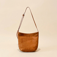 Sac seau en cuir pleine fleur et daim avec sangle réglable, détail noué, boucle argentée, bandoulière pour femme, fournisseur personnalisé