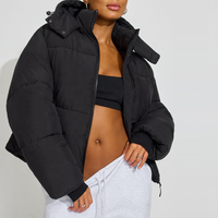 Doudoune matelassée coupe courte à capuche avec logo personnalisé, coupe-vent, pour femme, style streetwear décontracté, hiver