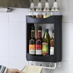 Double Layer Kitchen Spice Wall Mounted <b>Rack</b> <b>Plastic</b> Condiment Storage Shelf Rectangle Easy Cleaning Multipurpose - Product Image 1