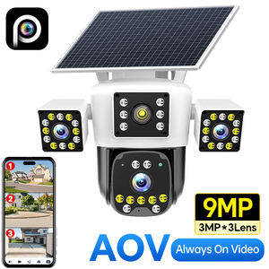 Caméra <span class=keywords><strong>de</strong></span> sécurité solaire 4G PTZ 9MP pour ferme/chantier, 3 objectifs, 3 écrans, vision nocturne couleur, IP66 - Product Image 1