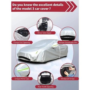 Fundas para Coche de Tela Oxford para Todo Clima para <span class=keywords><strong>Tesla</strong></span> Model 3 con Malla Ventilada, Puerta con Cremallera, Abertura para Puerto de Carga, Abertura para Maletero y Almacenamiento - Product Image 3