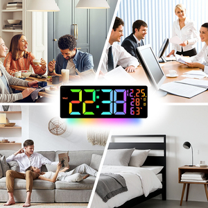 Nouvelle <span class=keywords><strong>Horloge</strong></span> <span class=keywords><strong>Murale</strong></span> Électronique Numérique LED Géante, avec Affichage de la Température, Calendrier et Jour, et Effet Néon RGB, pour Église, Voiture, Art, et Éclairage Nocturne - Product Image 6