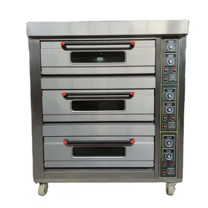 3 Deck 9 Tray Industrial Kitchen Stainless Steel Electric Gas Heat Treatment Commercial Pizza Bakery Countertop Ovens With Wheel