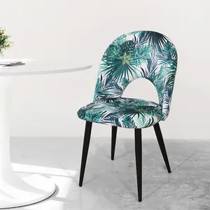 Factory Price Printed Velvet Dining Chair Custom Printed Chairs Palm Leaf Printed Dining Chair With Steel Metal Leg