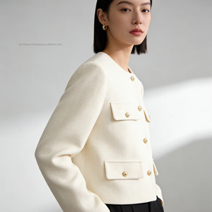 Manteau en laine court à col rond de style français pour femme, nouvelle collection pour la mode d'automne - Product Image 3