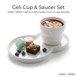 Set Tazza e Piattino in Ceramica Kingze OEM con Logo Personalizzato 230ml 300ml per Catene di Caffetterie e Catering, Vendita all'Ingrosso - Product Image 1