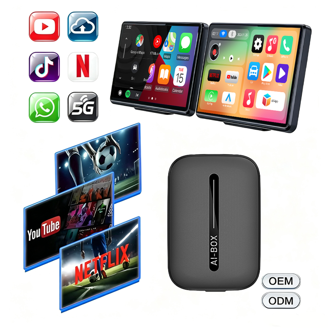 Wireless CarPlay AI Box Android 15 System Built-in Netflix & YouTube Plug&Play 2GB+16GB Screen Mirroring for TF Card Expansion