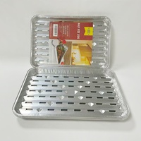 Plateau de cuisson rectangulaire perforé en pulpe moulée de qualité alimentaire, avec revêtement en aluminium, jetable, pour barbecue, pour l'extérieur