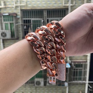 Bracelet pour hommes femmes Cadena De Oro Rosa Vente en gros avec chaîne cubaine à maillons rose plaqué or Miami en laiton massif