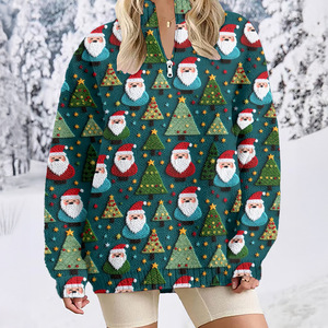 Suéter de punto holgado para <span class=keywords><strong>mujer</strong></span>, estilo preppy, con forro polar antiarrugas, estampado y bordado a máquina, para invierno - Product Image 2
