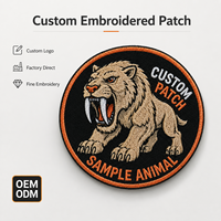 Écusson brodé personnalisé Chat Sauvage Rugissant, rond, noir et orange, avec logo animal, pour vestes et sacs, fabricant en gros