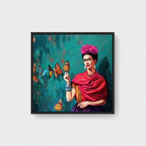 Impresión en Lienzo de Frida Kahlo con Mariposas: Regalo de Arte Mural Personalizado, Lienzo con Marco Negro - Product Image 2