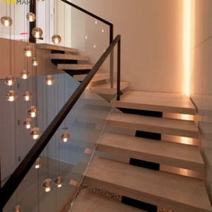 CBMMart Marches en bois entièrement couvertes au design 3D unique avec lumière LED et garde-corps en verre fixe permettant de gagner de l'espace. - Product Image 6