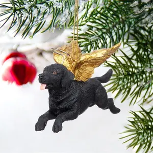 Groothandel Handgeschilderde Kerst Hars Ambachtelijke Zwarte Lab Hond Met Engelenvleugels Opknoping Ornament