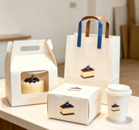 Kit d'emballage classique pour boulangerie, biodégradable et durable, respectueux de l'environnement, comprenant des boîtes à gâteaux, des sacs cadeaux et des gobelets jetables