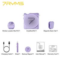 Amplificateur vocal sans fil 7RYMS WA2 (violet) pour enseignant avec micro-cravate magnétique, éclairage LED RGB, compatible avec les téléphones mobiles