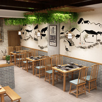 Ensemble de table et de chaises de restaurant en bois massif moderne, meubles de salle à manger rectangulaires, sièges de banquette pour hôtel, bar