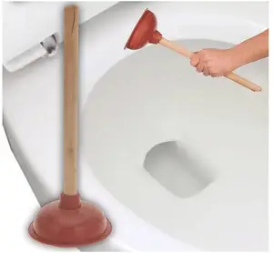 Tekanan Sangat Kuat Asli Kamar Mandi Toilet Plunger Cangkir Hisap dengan Pegangan Kayu Panjang Memperbaiki Toilet Tersumbat S L