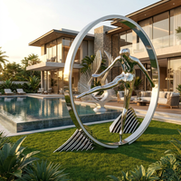 Sculpture Circulaire Métallique Géante Personnalisée avec Fille Dansante, Statue en Acier Inoxydable Poli Miroir pour Décoration de Parc, Hôtel, Place Publique