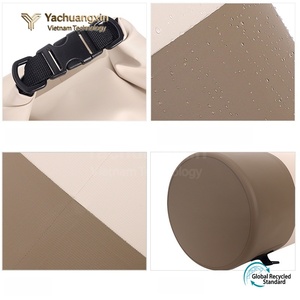Bolsa Impermeable Tipo Cubo de 20L, Tela Oxford, para Senderismo, Camping, Actividades al Aire Libre, Diseño Bicolor Beige y Marrón, Uso en Todas las Estaciones - Product Image 6