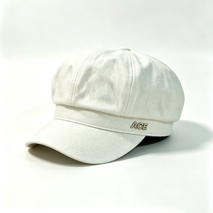 Wholesale Unisex Cotton Canvas Newsboy Cap Vintage Octagonal <b>Beret</b> ACE Metal Logo Soft Short Brim Daily Casual Gatsby Hat Custom - Product Image 2