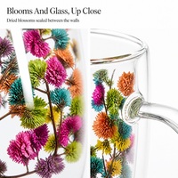 Mug en verre à double paroi avec fleurs séchées mélangées et poignée en verre, tasse à café ou à thé transparente, vaisselle pour la maison, le café ou comme cadeau