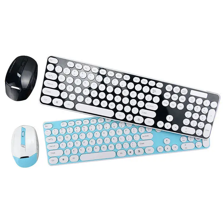 Teclado colorido redondo teclado sem fio, mouse conjunto teclado e mouse sem fio para laptop escritório casa e mouse