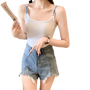 White And Black Cotton Camisole Vest Women Slim Fit Base Layer With Suspenders Alphanumeric Script Pattern Micro Elasticity - Product Image 5