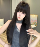 Perruques pour femmes, style élégant et décontracté, couleur thé noir, cheveux raides et longs, style japonais, aspect moelleux et naturel
