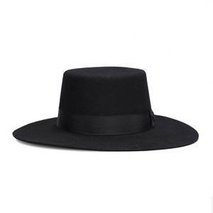 Chapeau haut de forme unisexe en laine australienne ND122 CD pour adulte, avec large bande, casquette en laine à dessus plat, quatre saisons, fleur et nœud papillon - Product Image 2