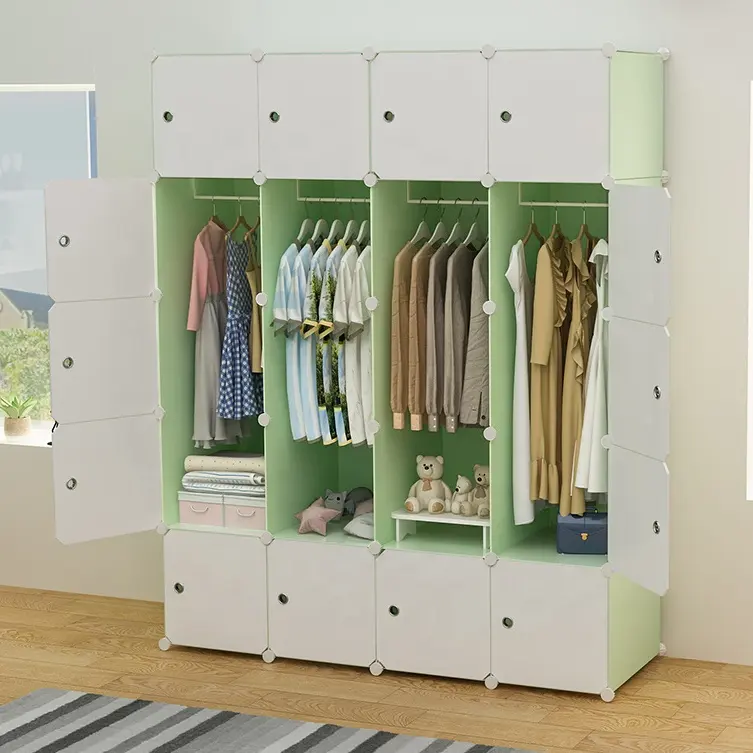 Домашняя мебель, Большой Вместительный пластиковый портативный шкаф для хранения одежды, зеленый с белой дверью, пластиковый шкаф