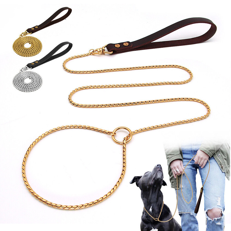 Großhandel 4,5mm 316L Edelstahl Welpen Hund Seil P Kette Schlangen kette Hund Choke Kette Halsband Slip Blei Hände frei Hunde leine