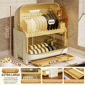 Многофункциональная двухъярусная сушилка для посуды из экологичного пластика с дренажом для кухонных мисок, палочек и столовых приборов - Product Image 6