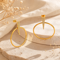 Boucles d'oreilles pendantes Bohème Or et Argent en Acier Inoxydable, Zircon Triangulaire, Paire de Créoles, Bijoux Femme, Style Bohème