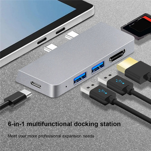 Aleación de aluminio 6 en 1 USB Hub 3,0 Estación de acoplamiento de lectura de tarjetas de alta velocidad para Microsoft <span class=keywords><strong>Surface</strong></span> <span class=keywords><strong>Pro</strong></span> <span class=keywords><strong>8</strong></span>/9/X - Product Image 3