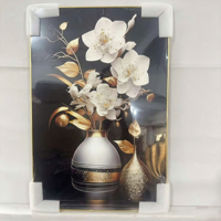 Vente en gros usine : Vase à plantes en porcelaine avec cadre en cristal 5D, tableaux modernes pour cuisine, peintures murales de fleurs en diamant