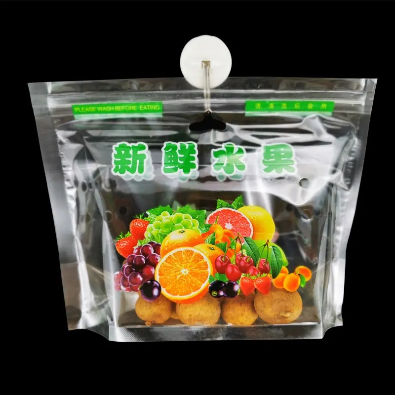 Bolsa de embalaje de vegetales frescos, bolsa de plástico transparente portátil para fruta, impresión personalizada