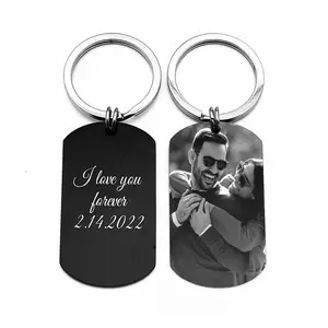 Tùy chỉnh trống kim loại Keychain với in ấn tùy chỉnh logo Keyring đôi khắc logo thép không gỉ móc chìa khóa