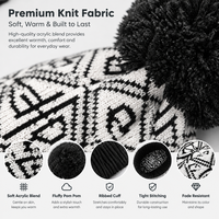 Bonnet tricoté pour enfants, style nordique vintage, jacquard géométrique, avec pompon, à côtes contrastées, chaud, pour le ski, le patinage sur glace, les sorties hivernales en plein air