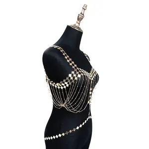 Cadena de joyería geométrica para mujer, colgante Sexy con borla geométrica para el cuerpo, personalidad Retro, borla salvaje, cadena de cintura multicapa, vestido