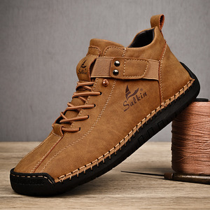 New 2025 Handmade PU Leather Casual Men Shoes Design Sneakers Man Breathable Leather Shoes Men Ankle <b>Boots</b> Outdoor - Product Image 1