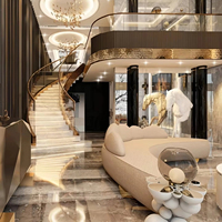 Escalier en colimaçon moderne de style européen en acier et marbre pour intérieur, avec éclairage LED, rampe en verre durable et écologique, idéal pour villa moderne