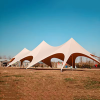 Chapiteau de fête extérieur Glamping Garden Tente d'événement extensible en forme d'étoile Tente d'auvent pliante à dessus plat