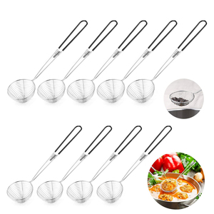 Cuillères passoires pour hot pot, écumoires et cuillères ajourées pour perles de boba, passoire araignée en acier inoxydable avec manche en silicone, compatibles lave-vaisselle - Product Image 1