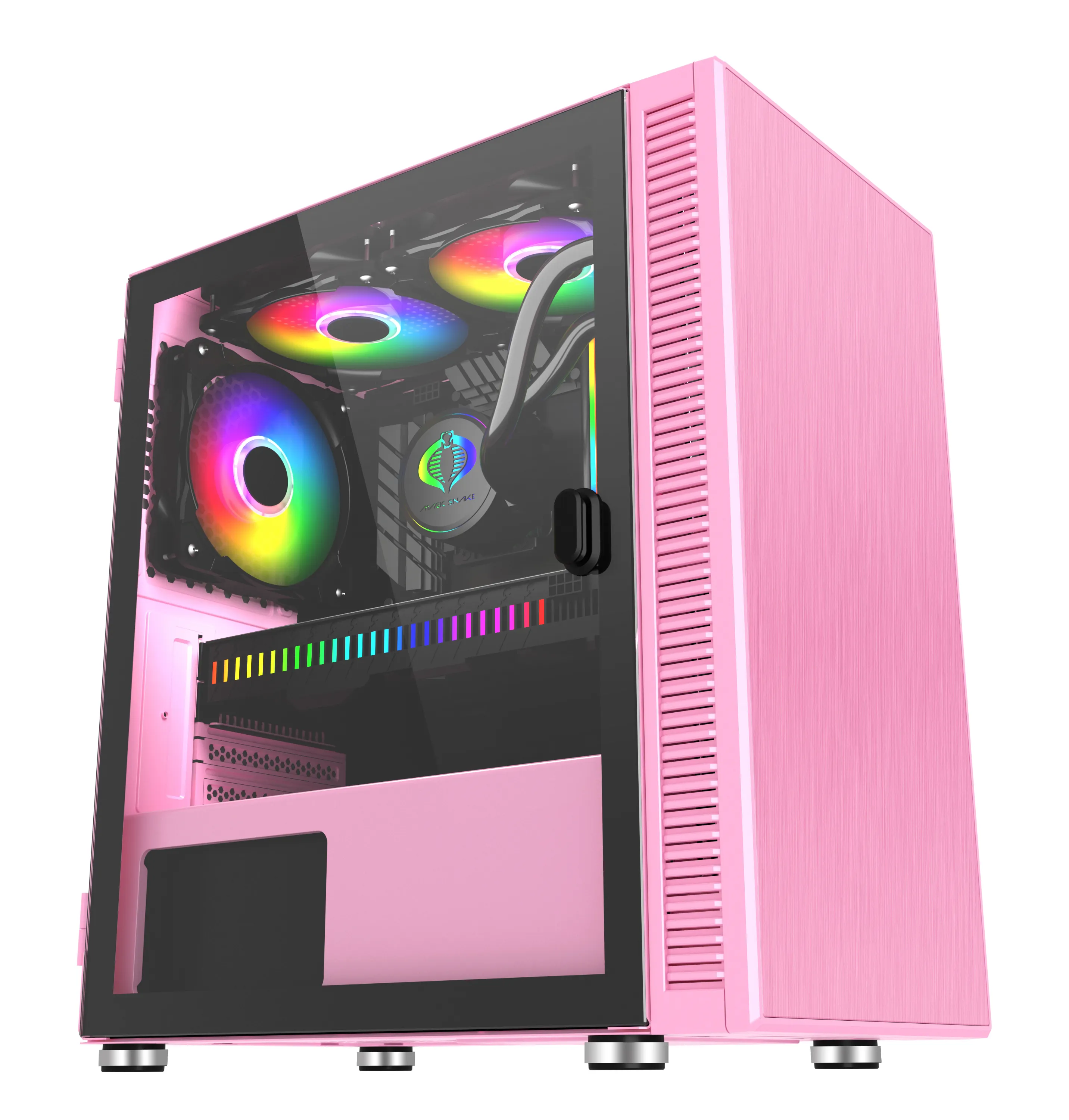 สีชมพูสีขาวสีดำ ITX M-Atx Rgb แผงกระจกนิรภัย Micro ATX Tower แชสซีเกม Pc เคสคอมพิวเตอร์พร้อมประตู