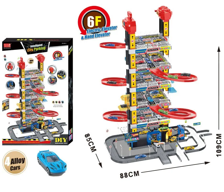 2022 grandi piste da corsa per auto da slot per treno da corsa elettrico set di giocattoli boy girl giochi per bambini con 6 piani parcheggio edificio fai da te