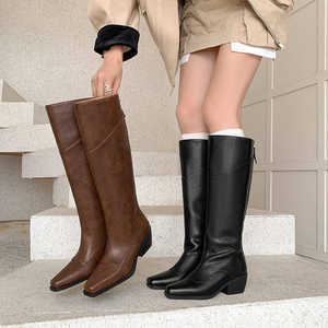 Botas de mujer de cuero genuino de alta calidad, a la moda, impermeables, para exteriores, hasta la rodilla, botas largas por encima de la rodilla. - Product Image 1