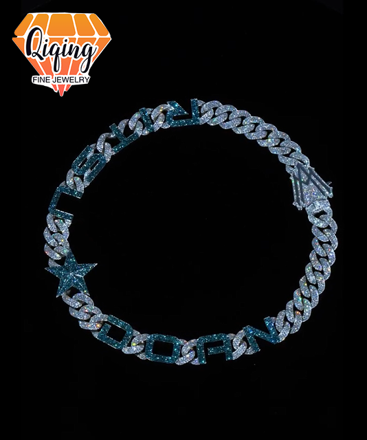 Iced Out Custom Name Cuban Link Chain VVS Moissanite Star Pendant Hip Hop Personalized Letter Necklace for Men Rapper Jewelry