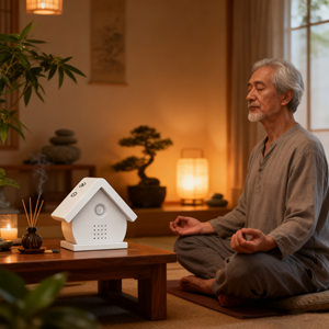 Derin Rahatlama ve Dikkatli Denge için Yatıştırıcı Sesler Çalan Yoga Meditasyonu İçin Ev Şeklinde Kuş Ses Kutusu - Product Image 2